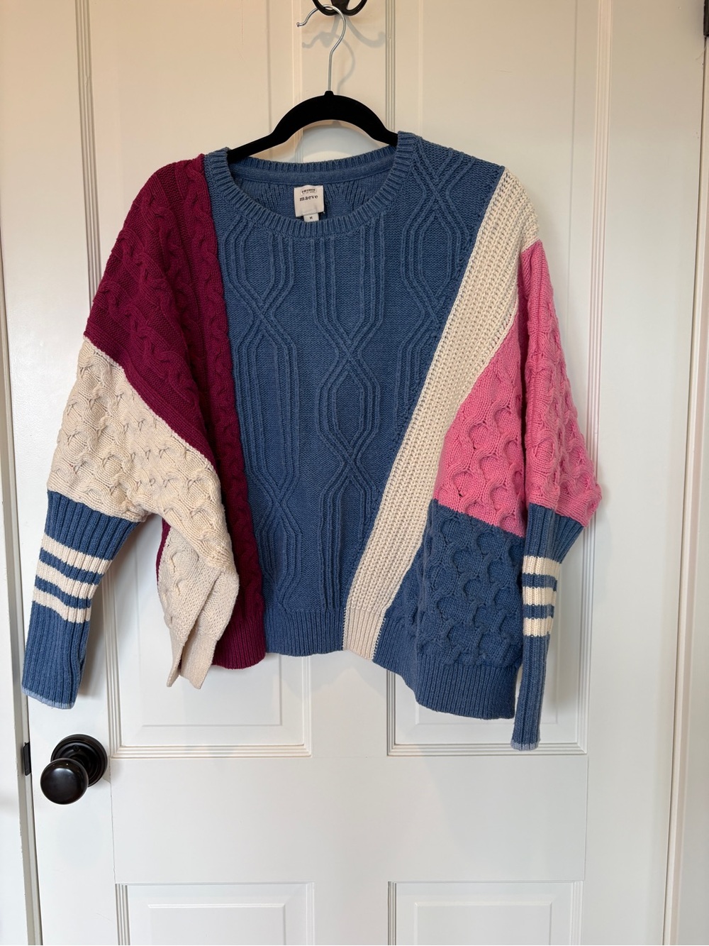 Anthropologie Maeve Colorblock Cable-Knit Crewneck Sweater